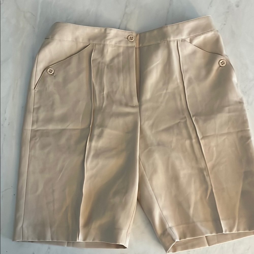 Tan Bermuda Shorts with Tailored Design and Pleats